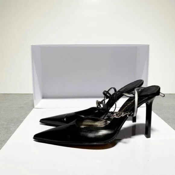 Cesare Paciotti Shoes - Cesare Paciotti Leather Slingback Pumps Black Pointed-Toe Stiletto Heels